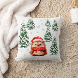 Festive Christmas Hedgehog Throw Pillow - Winter H Kudde