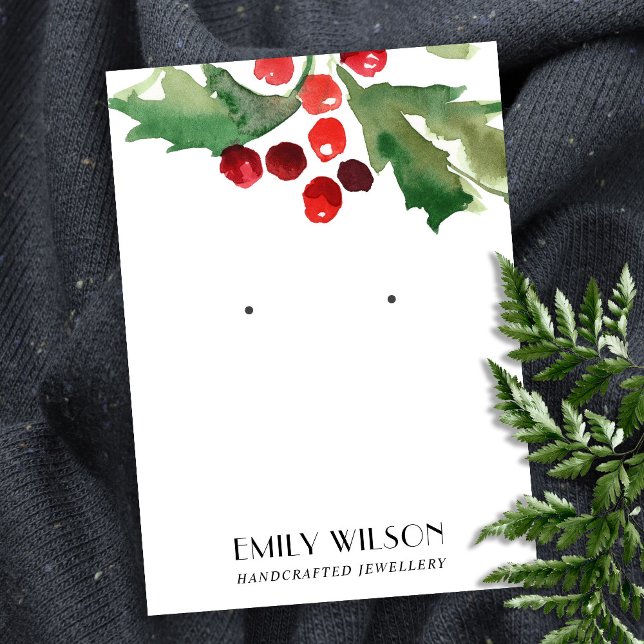 FESTIVE CHRISTMAS HOLLY BERRY STUD EARRING VISNING VISITKORT (Skapare uppladdad)