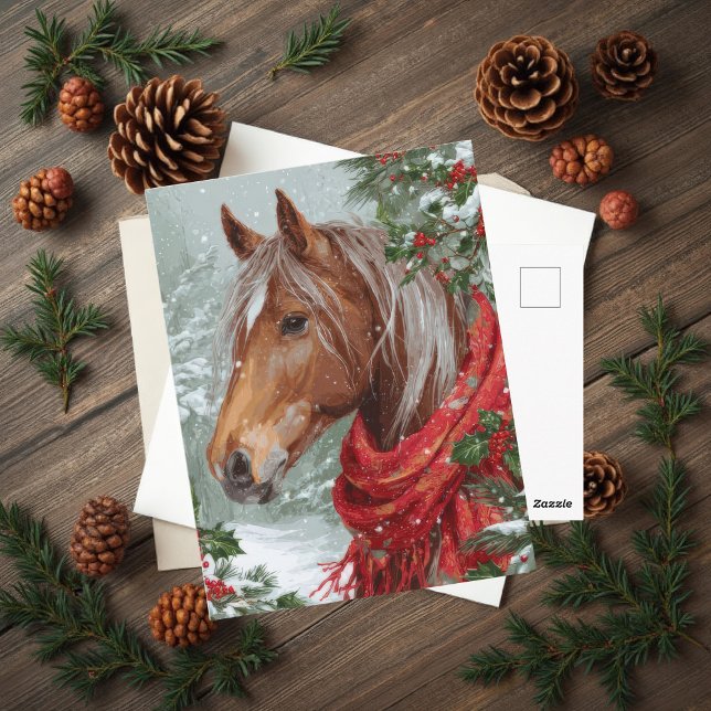 Festive Christmas Horse Greeting Postcard Vykort (Skapare uppladdad)