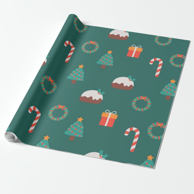 Festive Christmas icons pattern Presentpapper (Utrullad)