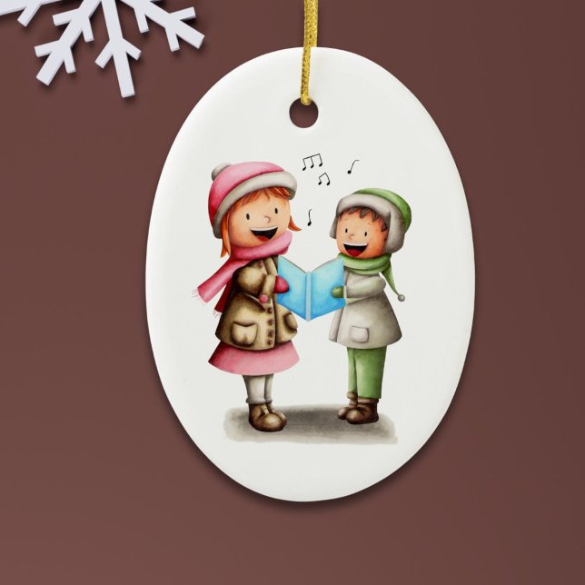 Festive Christmas Kids Caroling Julgransprydnad Keramik (Skapare uppladdad)