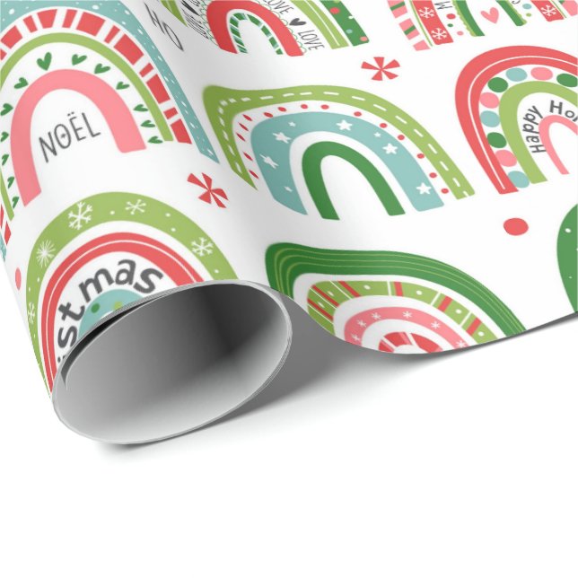 Festive Christmas Modern Rainbow Pattern Presentpapper (Rullad Hörn)