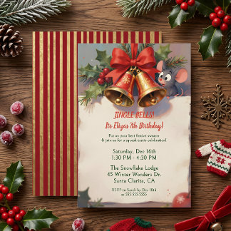 Festive Christmas Mouse Kids Winter Birthday Party Inbjudningar
