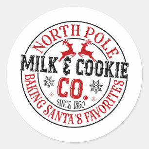 Festive Christmas North Pole Milk Cookie Company Runt Klistermärke