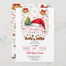 Festive Christmas Party Invitation Red Santa Hat Inbjudningar