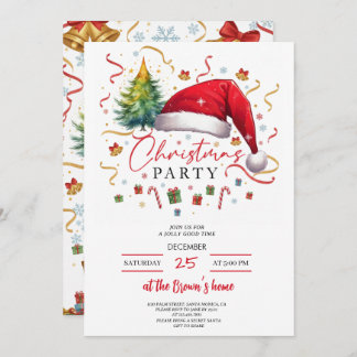 Festive Christmas Party Invitation Red Santa Hat Inbjudningar
