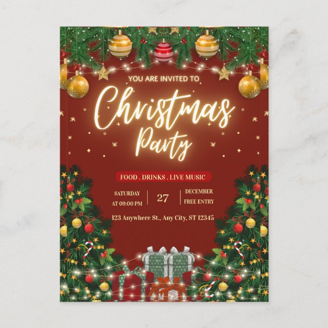 Festive Christmas Party Invitation Vykort (Framsida)
