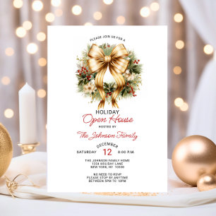 Festive CHRISTMAS PARTY Red Guld Wand Open House Inbjudningar