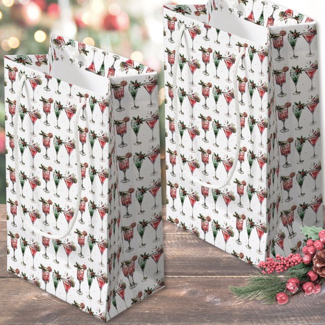 Festive Christmas Pattern (Cute Christmas Cocktail Pattern Small Gift Bag)