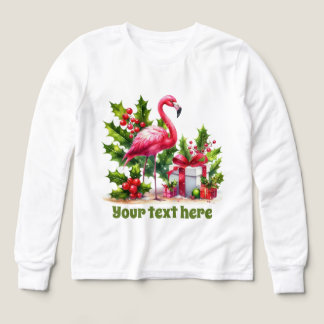 Festive Christmas pink flamingo add text T Shirt