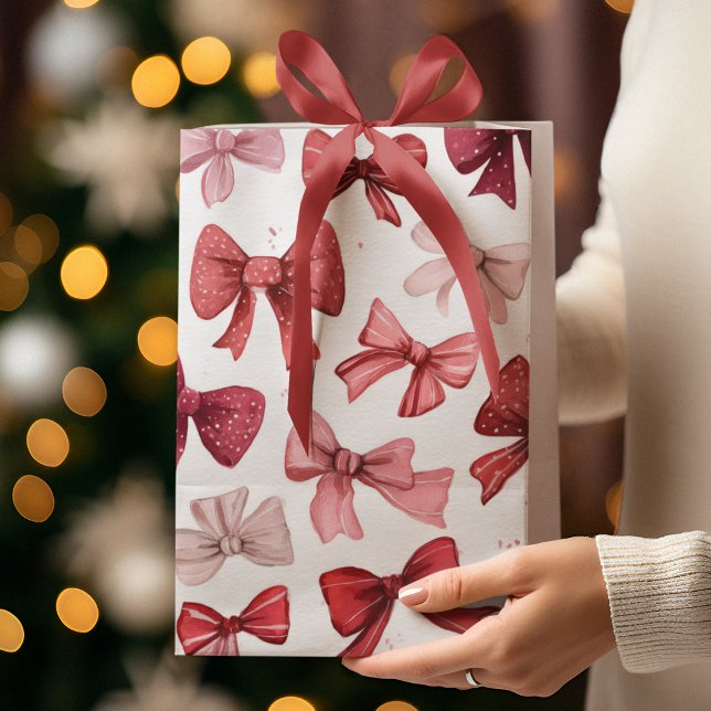 Festive Christmas Pink & Red Bows Gift Bag (Skapare uppladdad)
