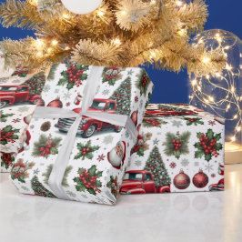 Festive Christmas Red Truck Pattern Presentpapper