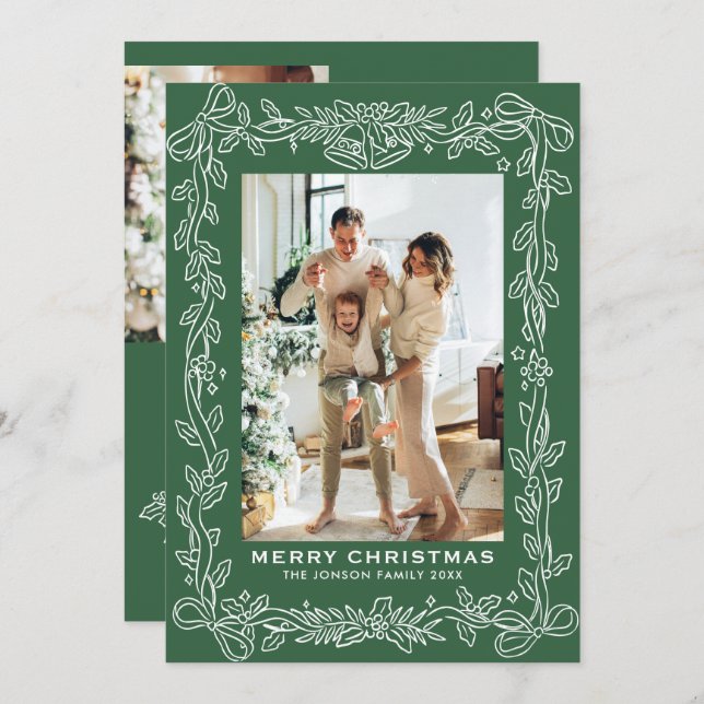 Festive Christmas Sage Green Bow Ribbon 3 Photo Julkort (Fram/baksida)