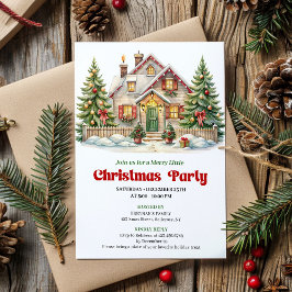 Festive Christmas Scene Red Green Holiday Invite Inbjudningar