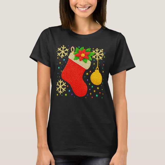 Festive Christmas Stocking Faux Bead Art PNG T Shirt (Framsida)