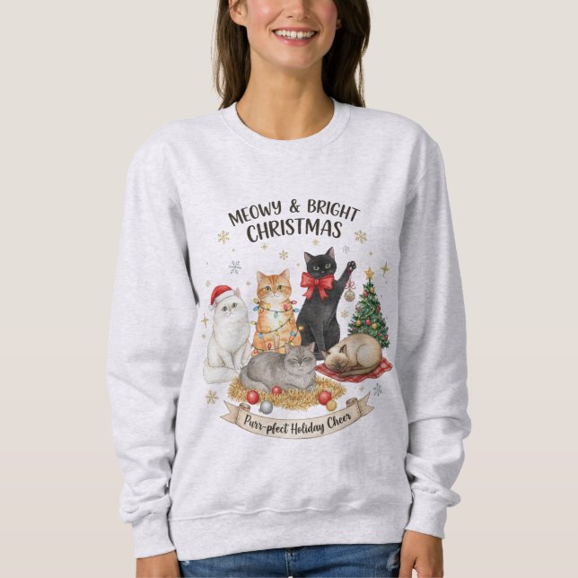 Festive Christmas Sweatshirt Gift for Cat Lovers T Shirt (Framsida)