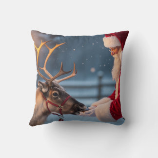 Festive Christmas Throw Pillow, Reindeer & Snowman Kudde
