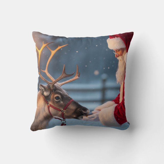 Festive Christmas Throw Pillow, Reindeer & Snowman Kudde (Baksida)
