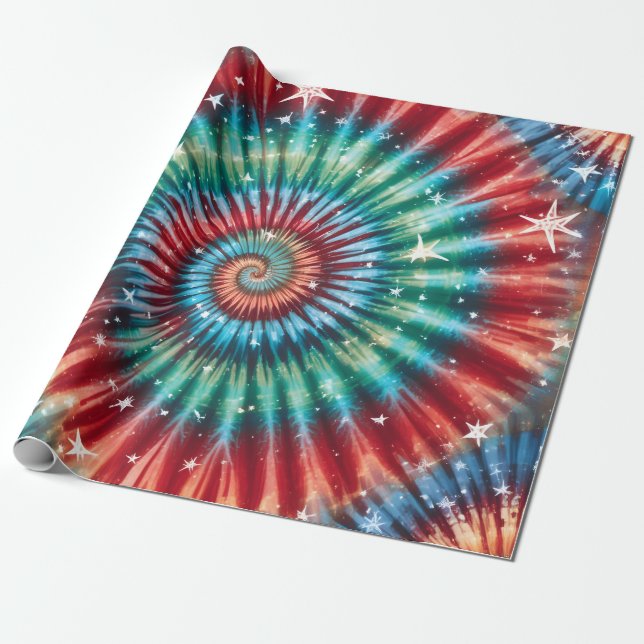 Festive Christmas Tie Dye Spiral Presentpapper (Utrullad)