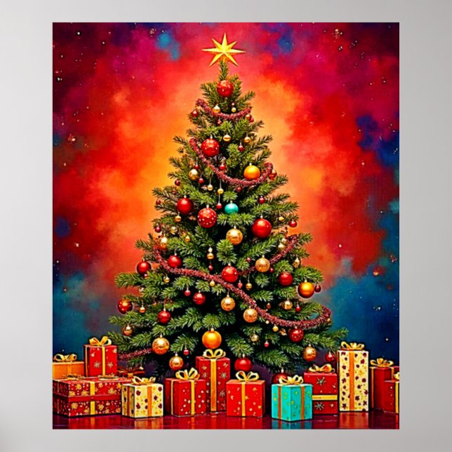 Festive Christmas Tree and Gifts Art Poster (Framsidan)