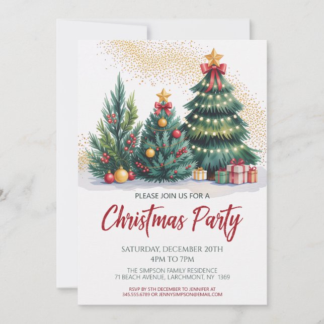 Festive Christmas Tree Party Invitation Inbjudningar (Framsida)