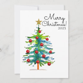 Festive Christmas Tree With Red Ornaments Julkort