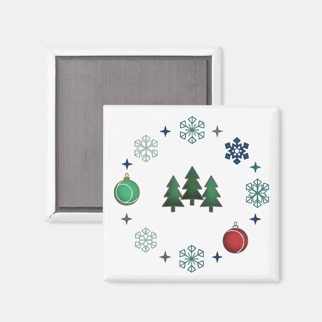 Festive Christmas Trees & Snowflakes Magnet (Front/Back)