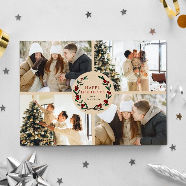 Festive Christmas Wreath 4 Photo Happy Julkort (Skapare uppladdad)