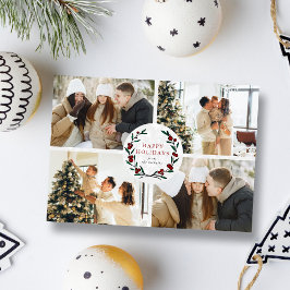 Festive Christmas Wreath 4 Photo Happy Julkort