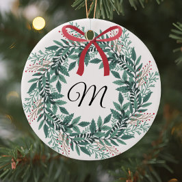 Festive Christmas Wreath Custom Initial and Photo Julgransprydnad Keramik
