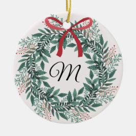 Festive Christmas Wreath Custom Initial and Photo Julgransprydnad Keramik