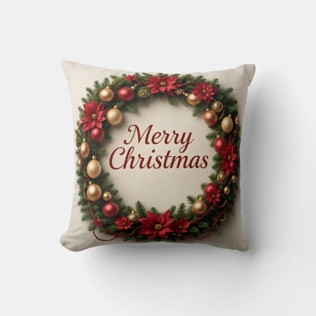 Festive Christmas Wreath Throw Pillow Kudde (Framsida)