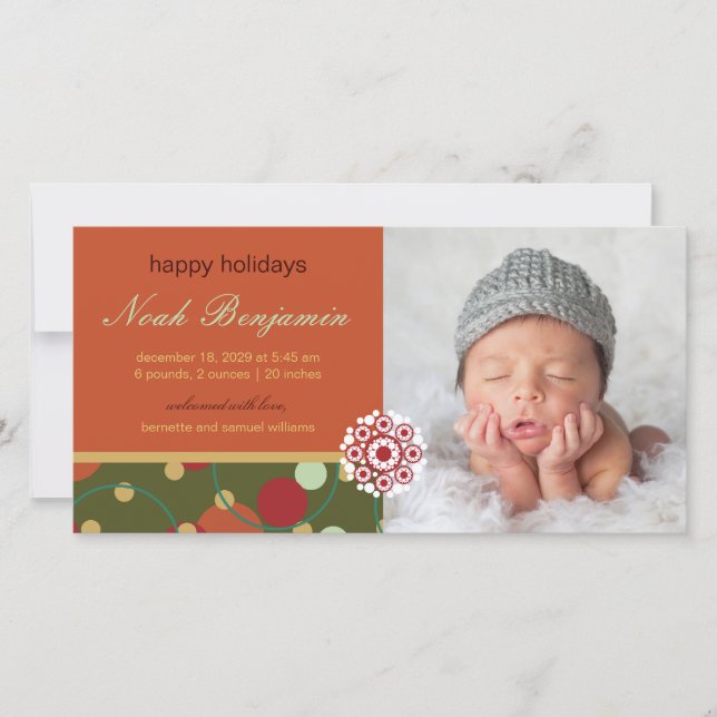 Festive Circles Dots Helgdag Birth Notice Julkort (Framsida)