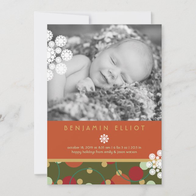 Festive Circles Helgdag Photo Birth Notice Julkort (Framsida)