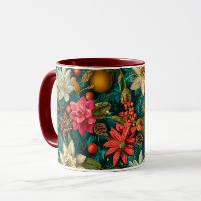 Festive Citrus & Winter Floral Christmas Pattern Mugg (Framsida vänster)