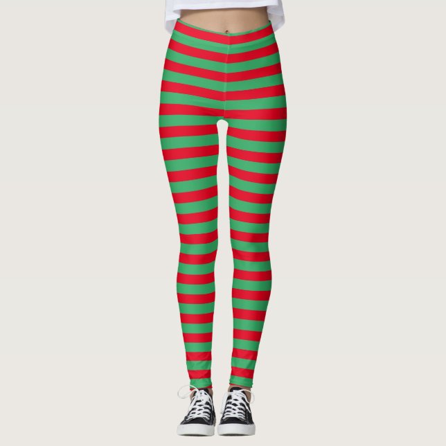 Festive Classic Helgdag Red and Grönt Stripe Leggings (Framsida)