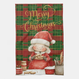 Festive Classic Red Grönt Guld Tartan Mrs Claus Kökshandduk