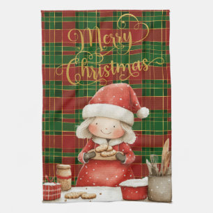 Festive Classic Red Grönt Guld Tartan Mrs Claus Kökshandduk