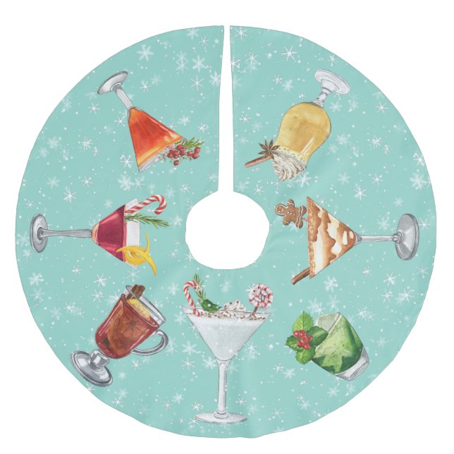 Festive Cocktail Drinks jul Watercolor Julgransmatta Borstad Polyester (Framsidan)