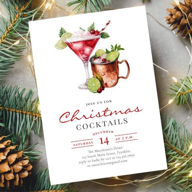 Festive Cocktail Watercolor jul Party Inbjudningar (Skapare uppladdad)