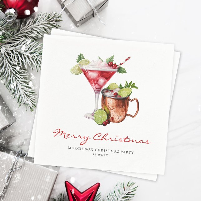 Festive Cocktail Watercolor jul Party Pappersservett (Skapare uppladdad)