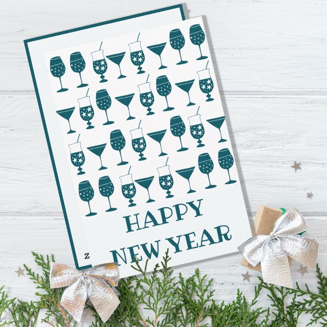 Festive Cocktailparty Drycker Gott Nytt År Julkort (CUTE RETRO COCKTAIL GLASSES HAPPY NEW YEAR HOLIDAY GREETING CARD)