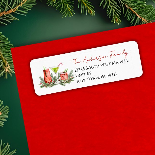 Festive Cocktails and Mistletoe Christmas Mailing Returadress Etikett (Skapare uppladdad)