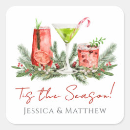 Festive Cocktails Couples Christmas Fyrkantigt Klistermärke