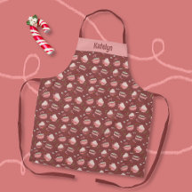 Festive Cocoa Mugg Doodle Mönster Apron med Namn