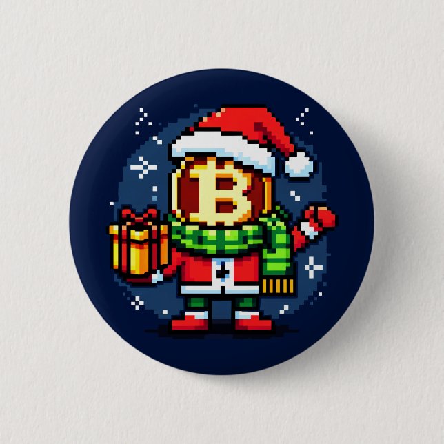 Festive Coin Man Funny Pixel Art juldesign Knapp (Framsida)