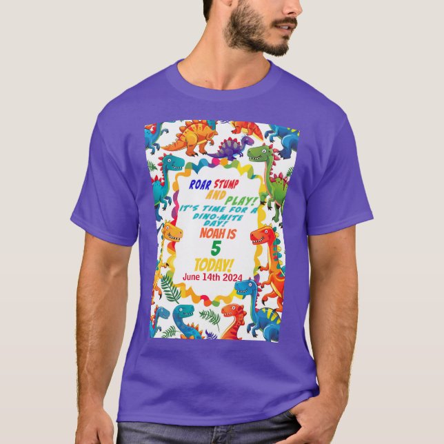 Festive Colorful Dinosaur Födelsedagsfest T-Shirt (Framsida)