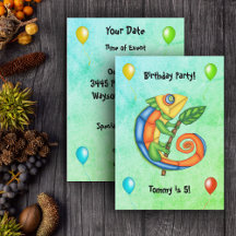 Festive Colorful Fantasy Lizard Bubons Birthday