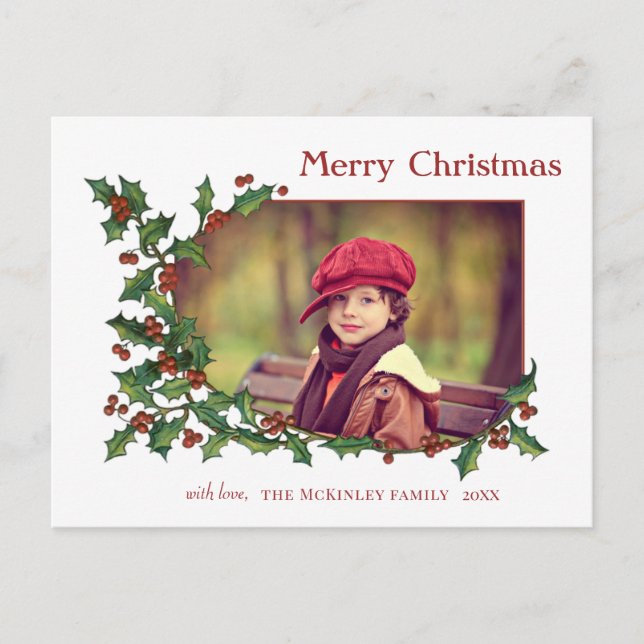Festive Colorful Holly, Hälsning & Photo Vykort (Framsida)