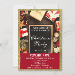 Festive Company jul Party Red & Guld Glitter Inbjudningar